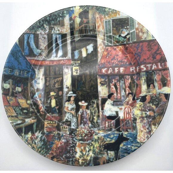 Complete Set of 6 GUY BUFFET Marche Aux Fleurs Dinner Plates French Cafe Scenes - Picture 12 of 14
